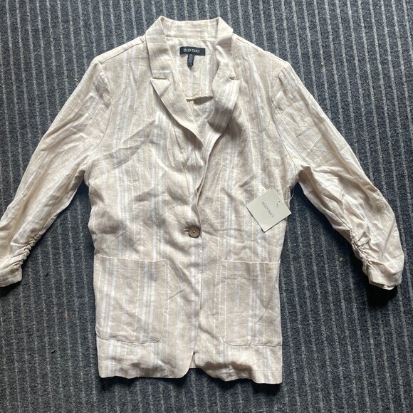 Ellen Tracy Jackets & Blazers - Ellen Tracy Blue and White Striped Linen Blazer Size L NWT